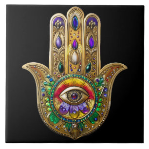 Hamsa de Âmbar Rubi Olho Terceiro Pintado a Ouro