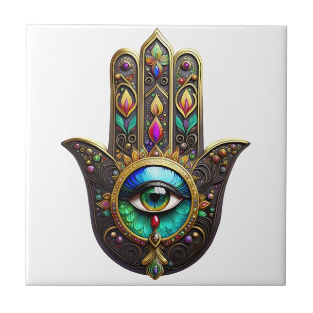 Hamsa Dourado Marrom Colorido Terceiro Olho Arco-í (Frente)