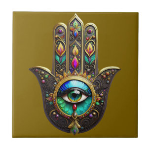Hamsa Marrom Colorido Terceiro Olho Arco-Íris