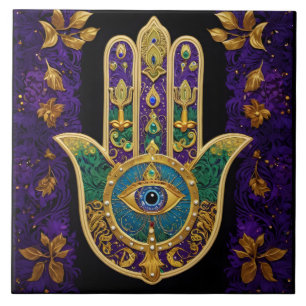 Hamsa Terceiro Olho Dourado Ornamentado