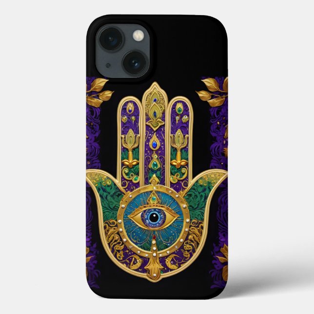 Hamsa Terceiro Olho Dourado Ornamentado (Verso)