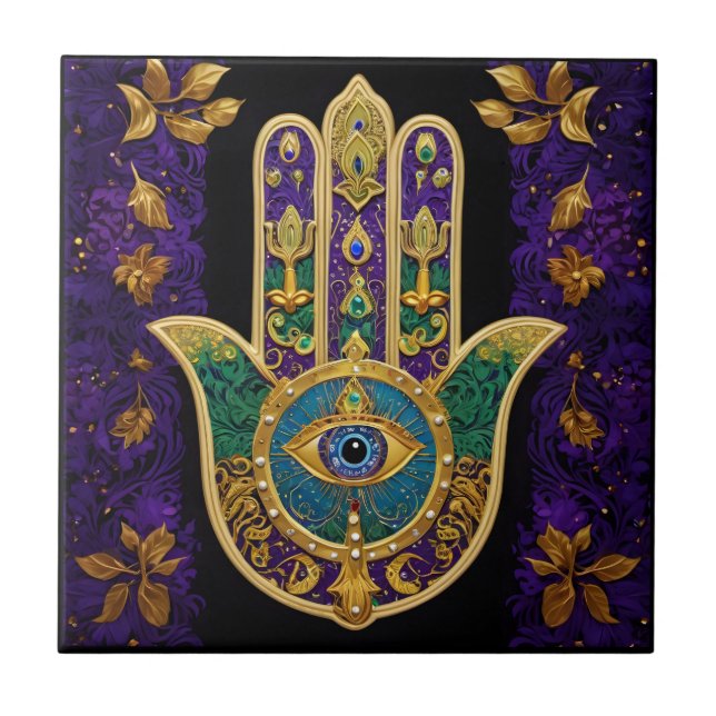 Hamsa Terceiro Olho Dourado Ornamentado (Frente)