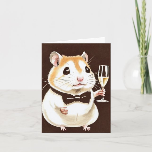 Hamster Fofo com Cartão de Champanhe (Frente)