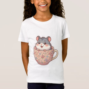 Hamster Fofo em Xícara Floral Camiseta Divertida p