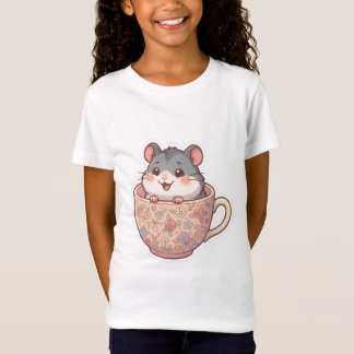 Hamster Fofo em Xícara Floral Camiseta Divertida p