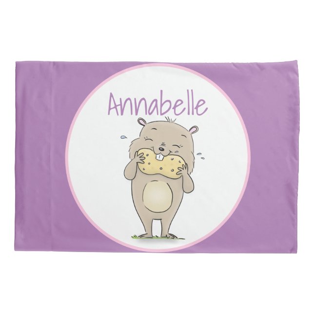 Hamster sorridente e bonito com desenho animado de (Verso)