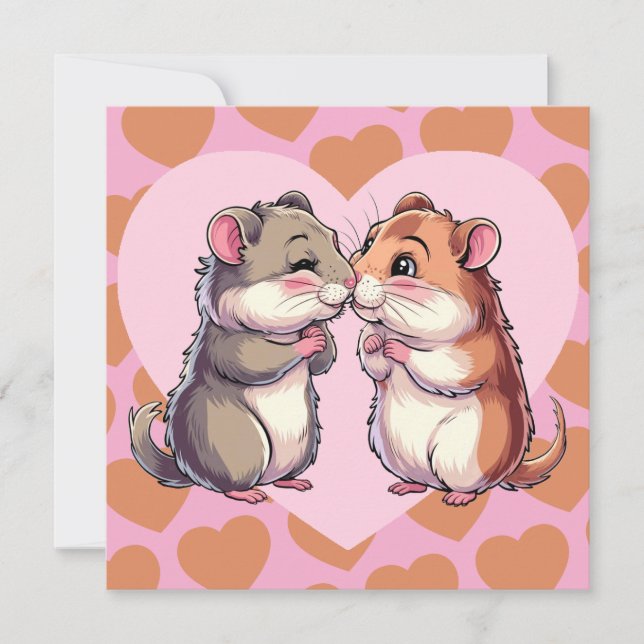 Hamsters Beijando Cartão de Amor de Corações Dias  (Frente)