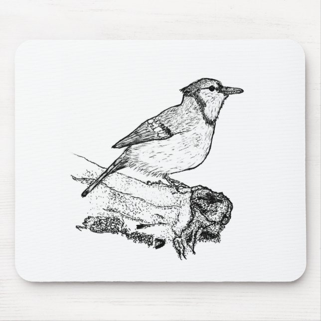 Hand-Drawn Blue Jay Stipple Art Mousepad (Frente)