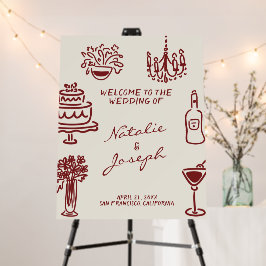Hand Drawn Burgundy Romantic Wedding Welcome