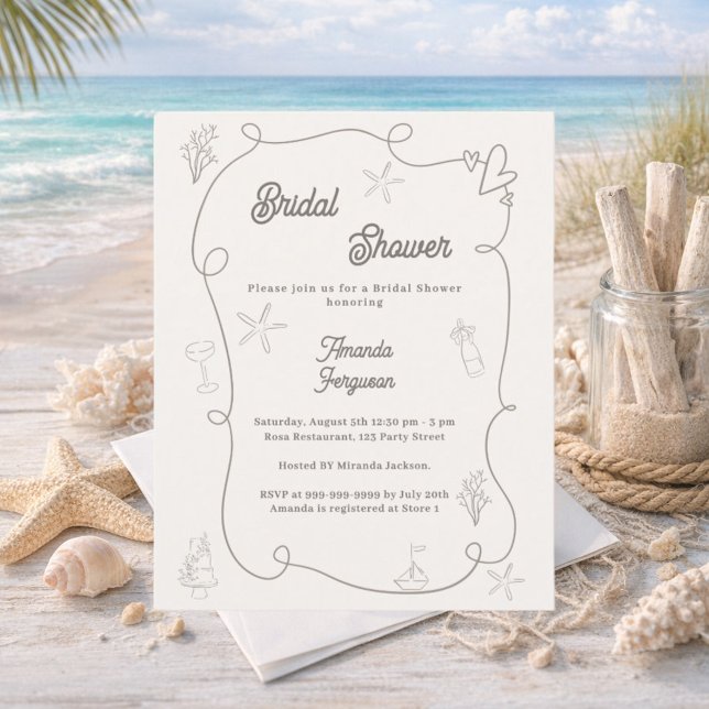 Hand drawn coastal sand Bridal Shower invitation (Criador carregado)