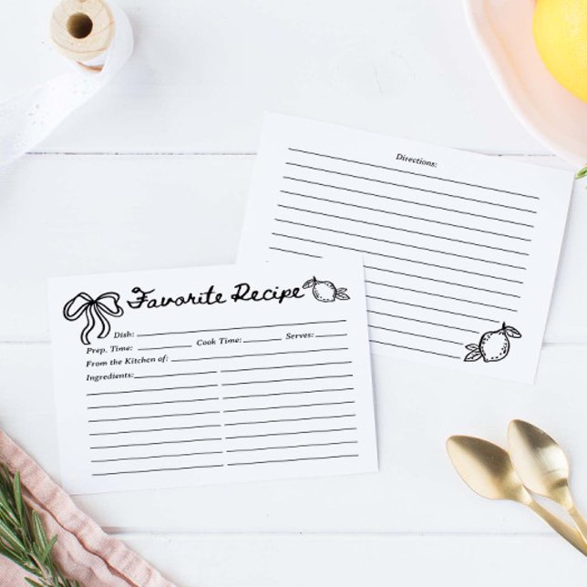 Hand Drawn Coquette Lemon Recipe Card (Criador carregado)