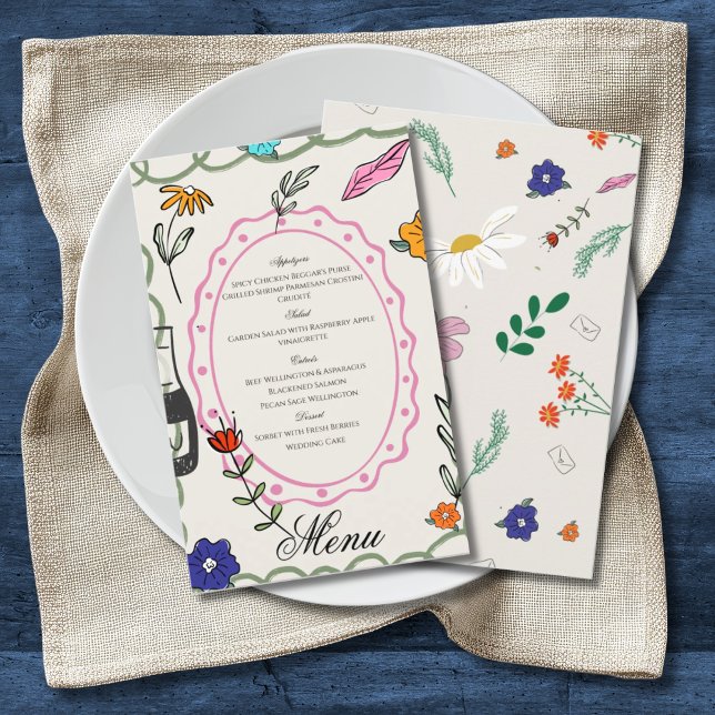 Hand Drawn Floral Whimsy Elegant Simple Menu (Criador carregado)