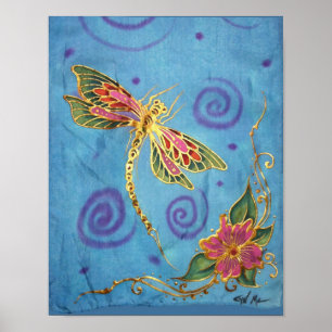 Hand Painted Silk Dragonfly Poster by Cyn Mc