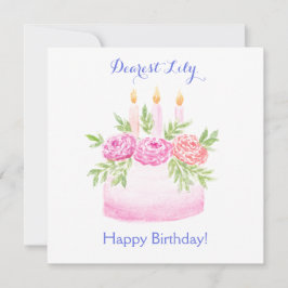 Handpainted Watercolor Floral BIRTHDAY Cake CARD