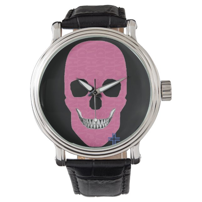 HANDSKULL Rebel, relógio rosa, couro B2 (Frente)