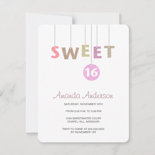 Hang Cartas Doce 16 Convites de Aniversário (Frente)