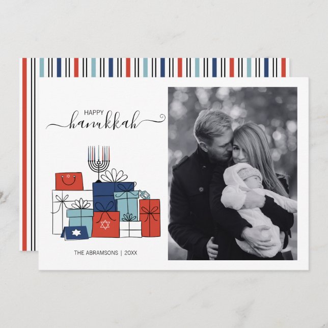 Hanukkah dá presentes e Cartão com fotos de Natal  (Frente/Verso)