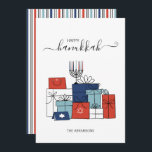 Hanukkah dá presentes e cartão de feriado menorah<br><div class="desc">Personalize o texto personalizado acima. Você pode encontrar itens de coordenação adicionais em nossa coleção "Presentes de Chanucá e Menorah".</div>