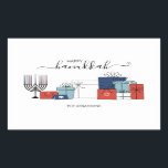 Hanukkah dá presentes e menorah, adesivo de férias<br><div class="desc">Personalize o texto personalizado acima. Você pode encontrar itens de coordenação adicionais em nossa coleção "Presentes de Chanucá e Menorah".</div>