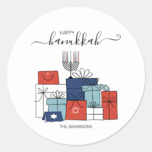 Hanukkah dá presentes e menorah, adesivo de férias