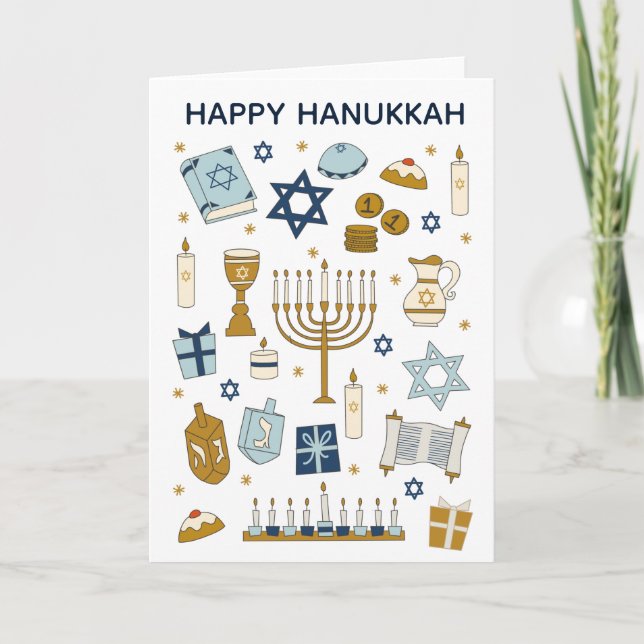 Hanukkah Doodles Cartão de Férias Dobrado (Frente)