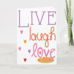 Hanukkah "Live Laugh Love a latke" Cartão com Enve<br><div class="desc">Cartão Saudável "Live,  Laugh,  Love a Latke" com Envelope Branco. Personalize eliminando "Happy Chanukah" e adicione seu próprio texto escolhendo seu estilo de fonte,  cor e tamanho favoritos. Obrigados para parar e comprar. Muito apreciado!! Feliz Hanukkah/Chanukah!</div>