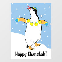 Hanukkah Penguin na Janela da Neve