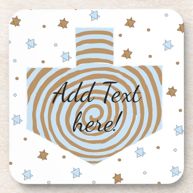 Hanukkah Porta copos Blue & Brown Dreidel & Stars (Frente)