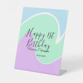 Happy 1st birthday pink green blue acrylic pour