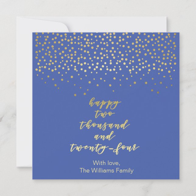 Happy 2024 - Dourado Script & Confetti Azul e Faux (Frente)