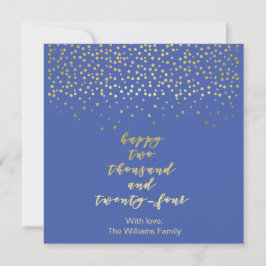 Happy 2024 - Dourado Script & Confetti Azul e Faux