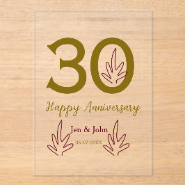 Happy 30th anniversary name date golden red leaf