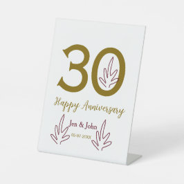 Happy 30th anniversary name date golden red leaf