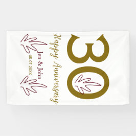 Happy 30th anniversary name date golden red leaf