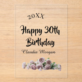 Happy 30th birthday pink white mauve floral name y