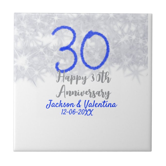 Happy 30th wedding anniversary silver blue glitter (Frente)