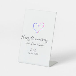 Happy anniversary pink blue heart name date simple