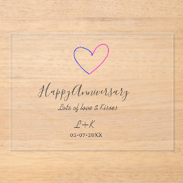 Happy anniversary pink blue heart name date simple