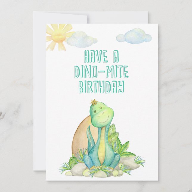 Happy Birthday Greeting Card with Dino for Kids (Frente)