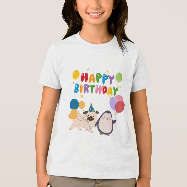 Happy Birthday T-shirt for kids - cute design of p (Frente)