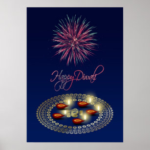 Happy Diwali Ganesha Rangoli - Poster Impressão