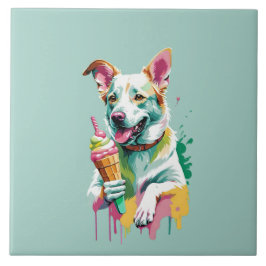 Happy Dog eating an ice-cream