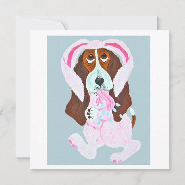 Happy Easter Basset Hound Easter Bunny card (Frente)