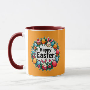 Happy Easter – Bunny & Eggs Illustration caneca