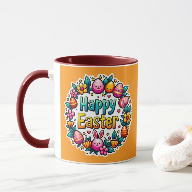 Happy Easter – Cute Bunny Lettering caneca (Com Donut)