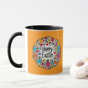Happy Easter – Decorative Floral Wreath caneca