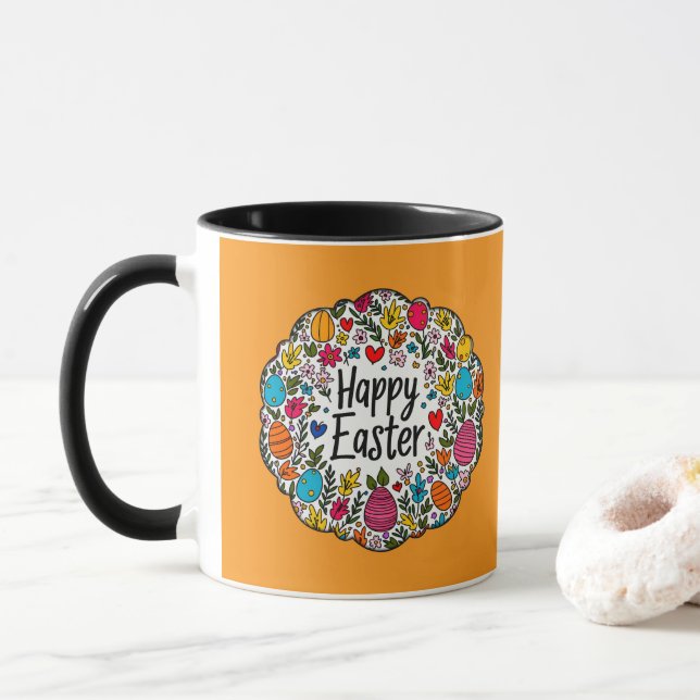 Happy Easter – Decorative Floral Wreath caneca (Com Donut)