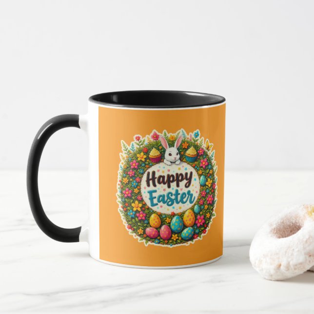 Happy Easter – Floral Spring Wreath caneca (Com Donut)