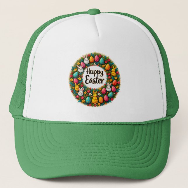 Happy Easter Wreath – Bunny & Eggs boné (Frente)