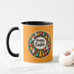 Happy Easter Wreath – Bunny & Eggs caneca